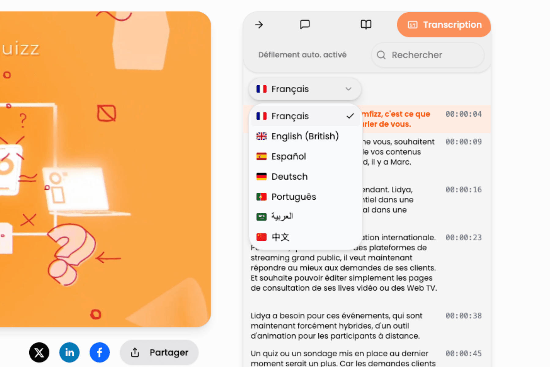 Vidéos accessibles grâce aux sous-titres et à la transcription