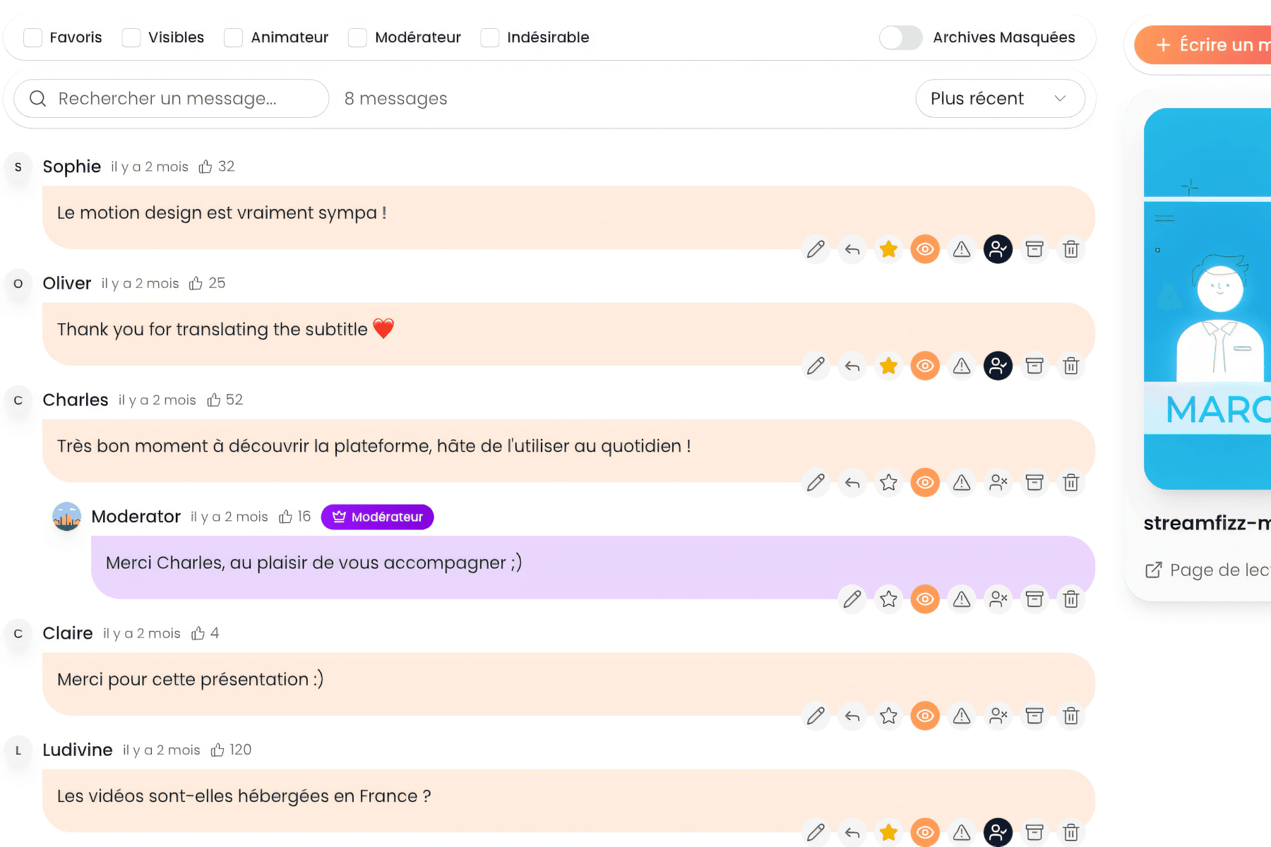 Chat et questions-réponses modérés pendant un direct