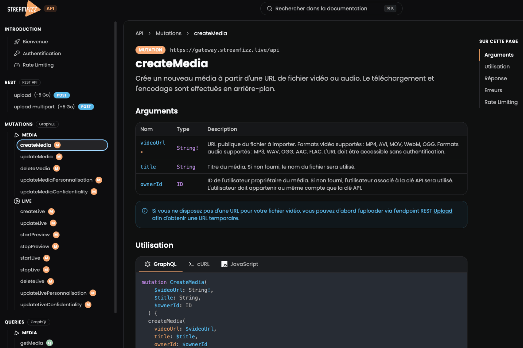 Documentation développeurs de l’API Streamfizz