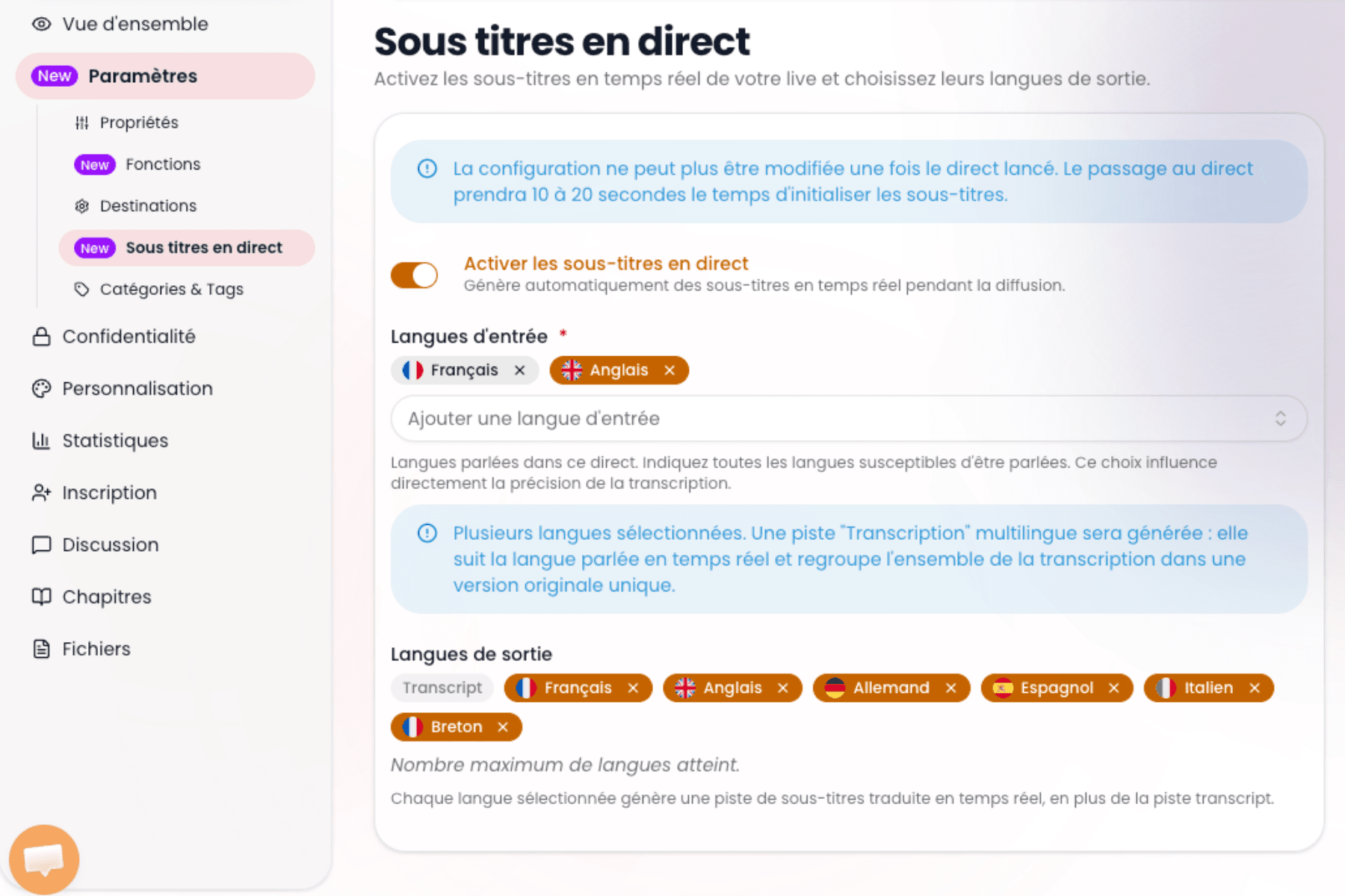 Sous-titrage et traduction en temps réel pendant un direct
