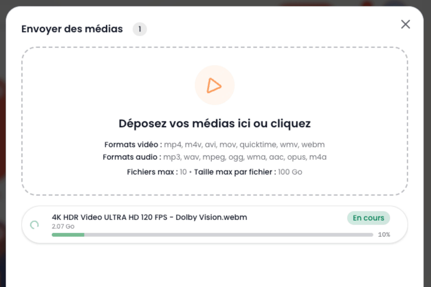 Upload de fichiers vidéo volumineux via API