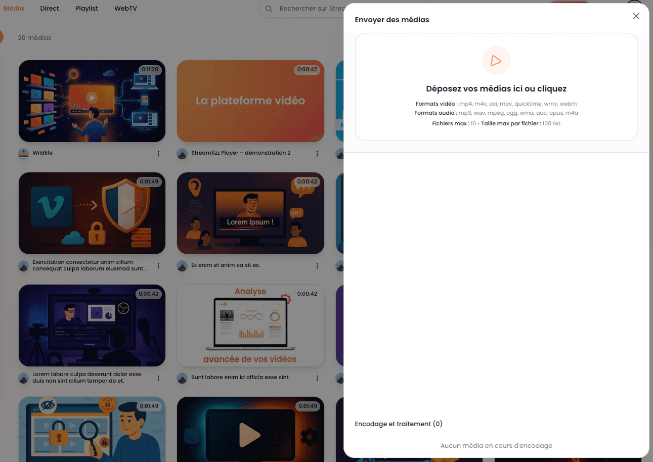 Ajouter un média - Panneau latéral droit