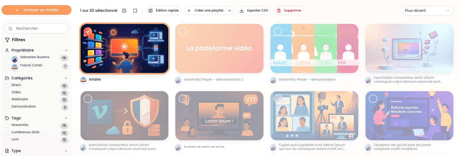 Organiser ses médias - Actions de masse